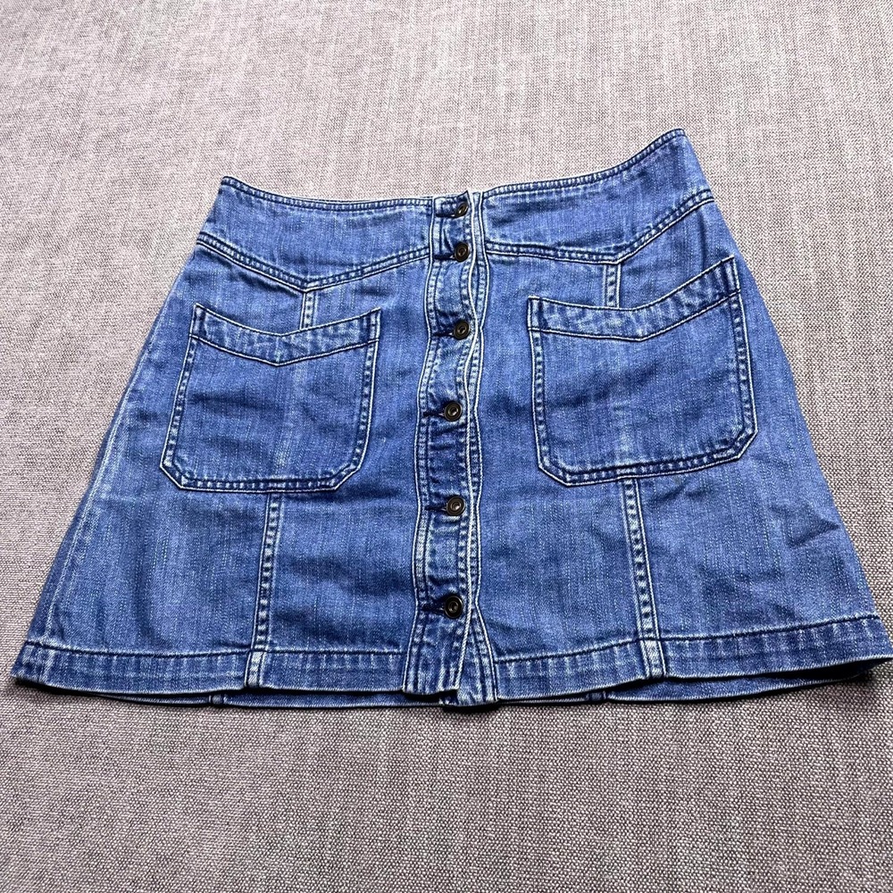 FP Free People Come a Little Closer Mini Skirt Womens 8 Blue Denim Button Front